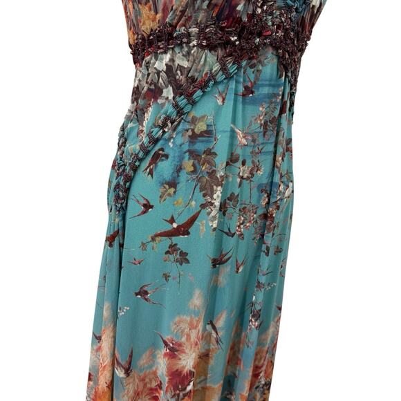 John Paul Gaultier Soleil Maxi Dress M Floral Birds Mesh Sleeveless Smocked Y2K - Picture 4 of 16